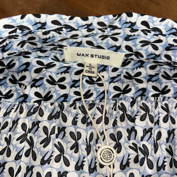 Max Studio, Long Sl Button Down Shirt, NWT, Ladies Large, Bl, Wh, Blue design - Picture 6 of 7